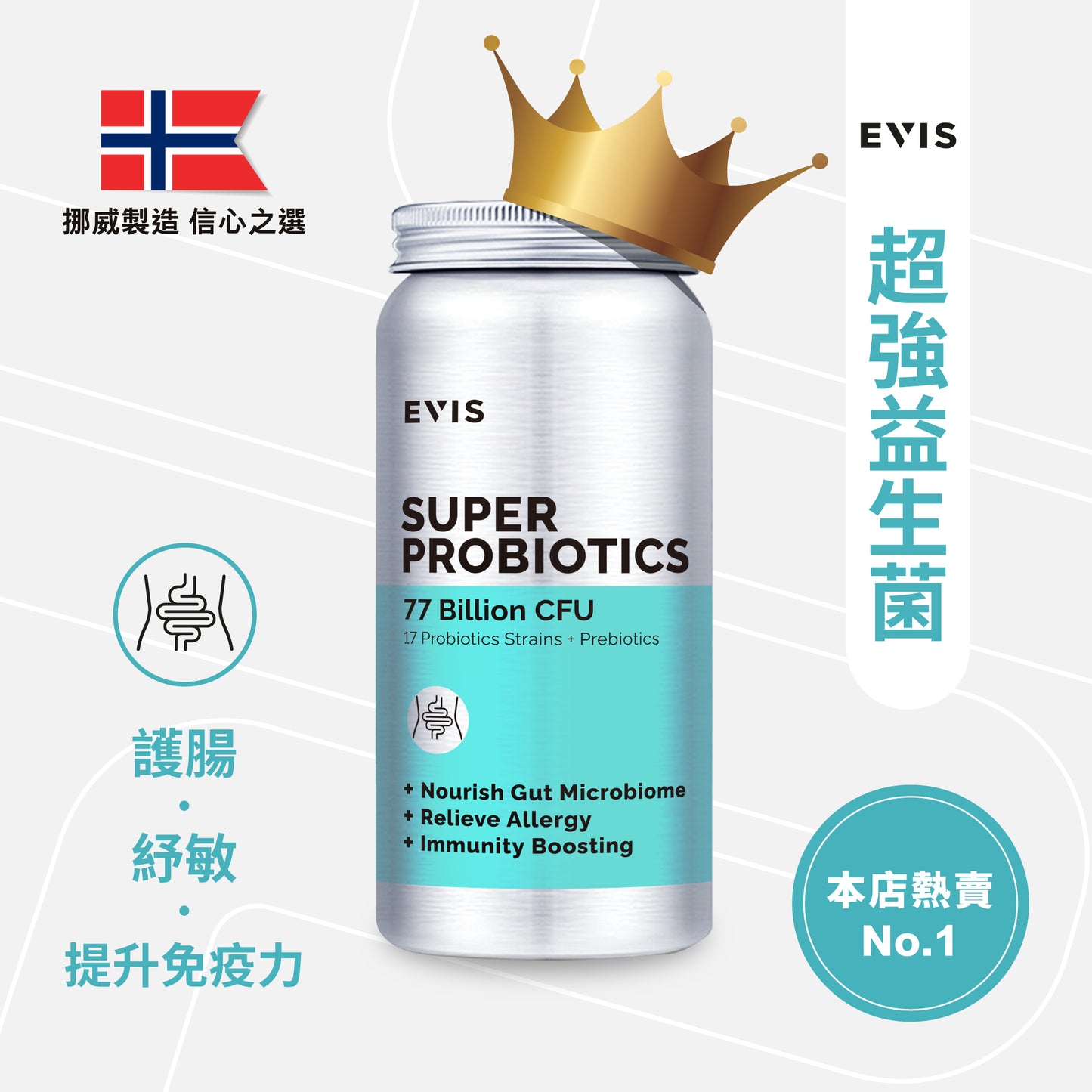 SUPER PROBIOTICS 超強益生菌(77 Billion CFU, 添加益生元)| 60粒裝 2個月份量
